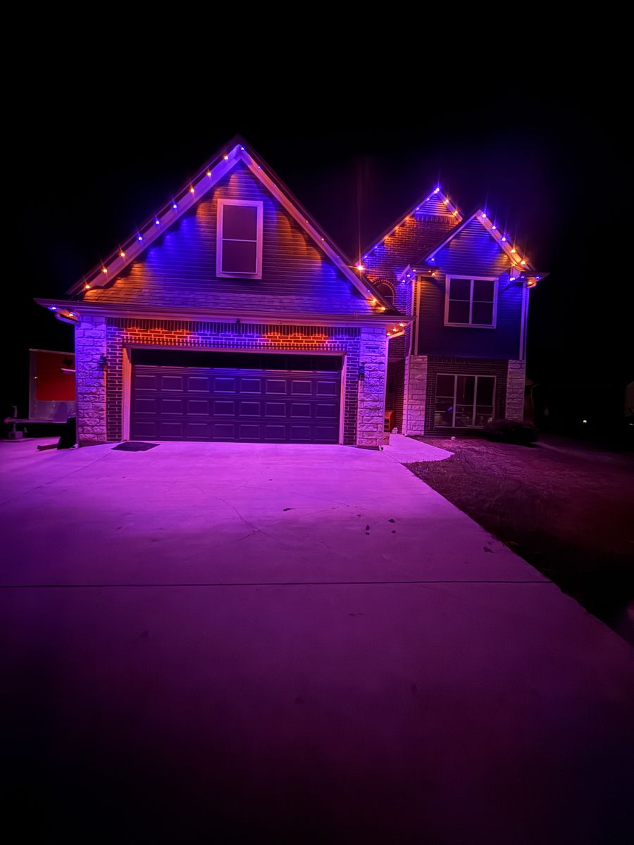 Blue and orange gables with accent lighting