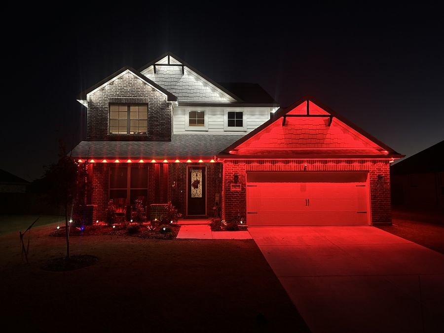 Red and white two-tone across the front elevation